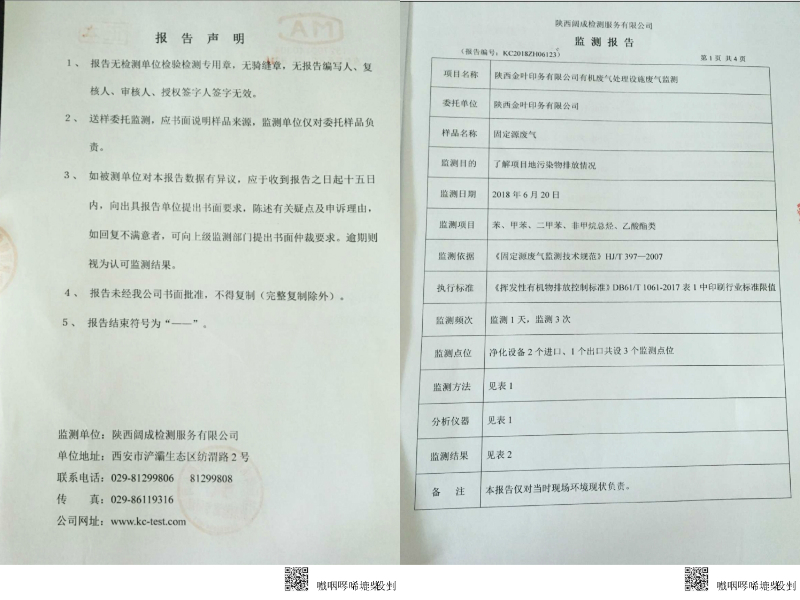 陕西365速发国际印务有限公司有机废气处置设施废气监测报告